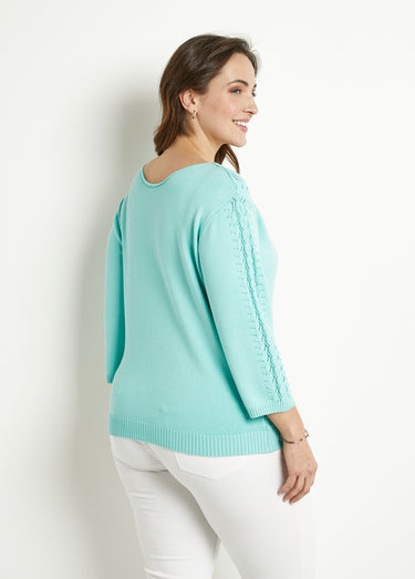 Pull doux uni col rond maille fantaisie Aqua
