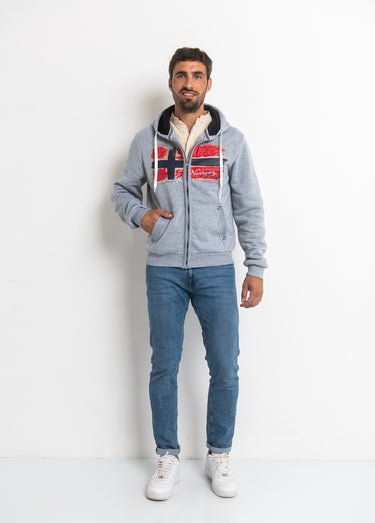 Sweat à capuche zippé poche kangourou Gris/Marine