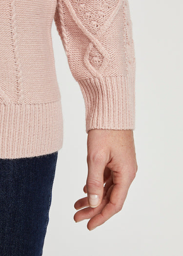 Gilet zippé chaud col montant torsades Rose