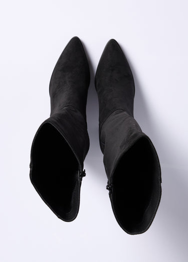 Bottes suédine pointues à talon Noir