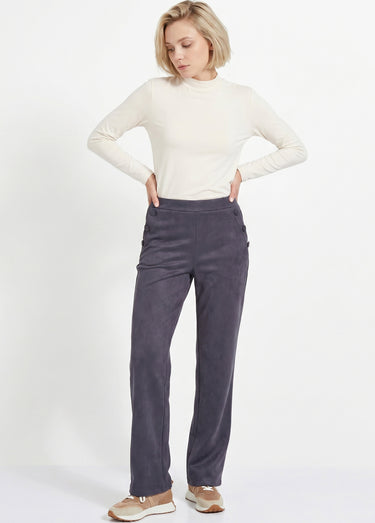 Pantalon droit ceinture élastiquée tissu suédé Marine