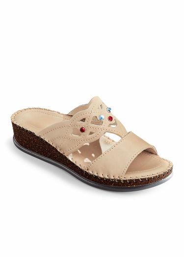 Mules largeur confort cuir Taupe