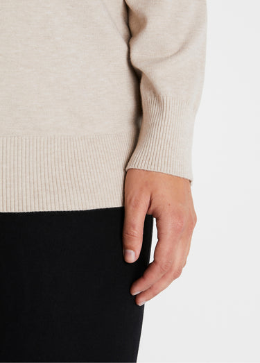 Pull imprimé avec strass col montant Fond Beige