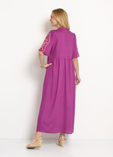 Robe longue boutonnée avec  broderies Violine