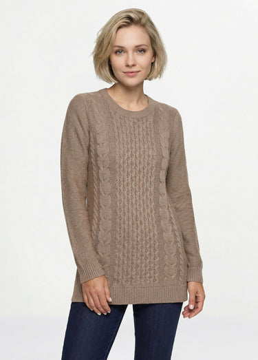 Pull-tunique jersey envers et torsades Taupe