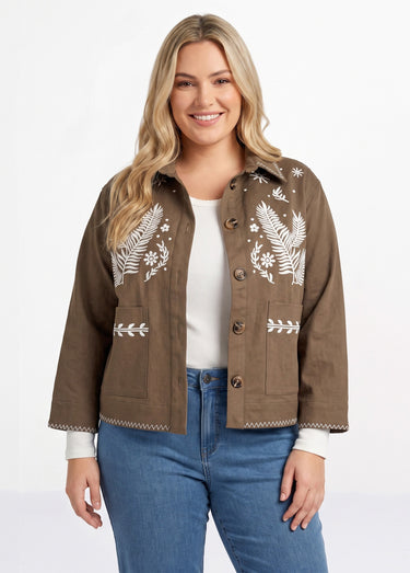 Veste courte en twill avec broderies Marron