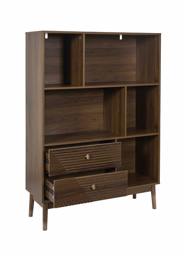 Bibliothèque en bois foncé rainuré Marron