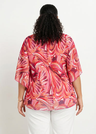 Tunique fluide longue motif feuilles Fuchsia/Rose
