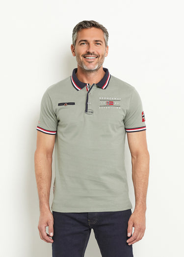 Polo fin détails contrastés avec poche Olive