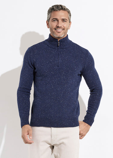 Pull col montant zippé, coupe ajustée Marine