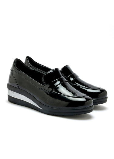 Mocassins métallisés semelle compensée Vernis Noir