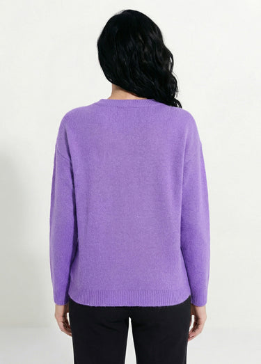 Pull doux col rond avec strass et sequins Violet