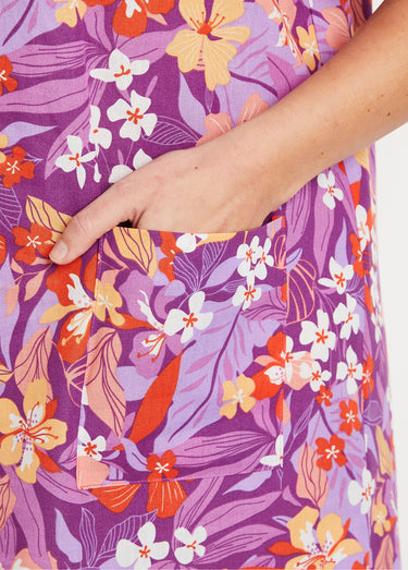 Robe-tablier courte manches courtes Violet/Orange
