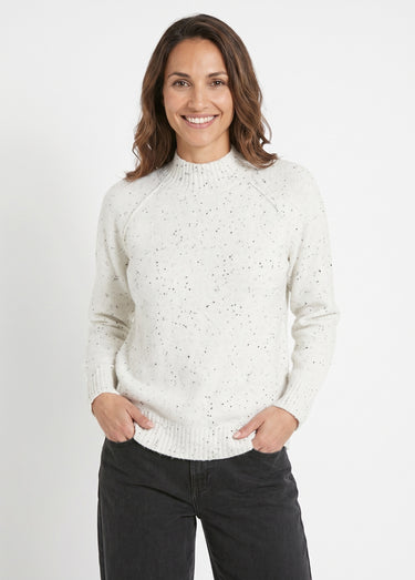 Pull chaud raglan col montant moucheté Ecru