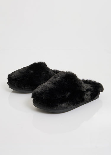 Chaussons mules chauds fausse fourrure Noir