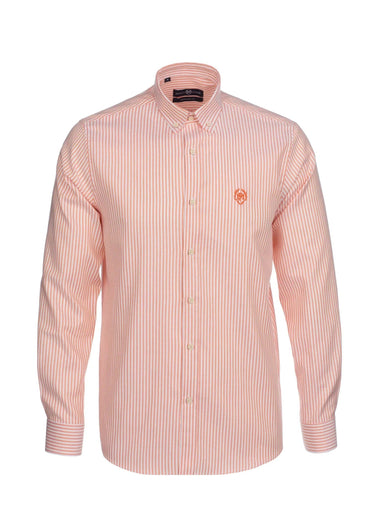 Chemise rayée manches longues col boutonné Orange Raye