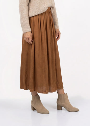 Jupe longue fluide, taille élastiquée Camel