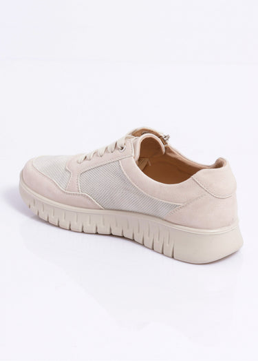 Baskets bi-matière lacées et zippées largeur confort Beige