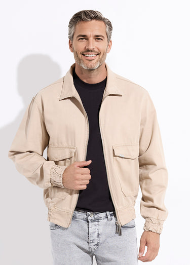 Veste en jean zippée détails élastiqués Beige