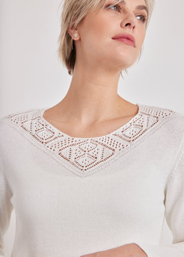 Pull manches longues mailles fantaisie Blanc