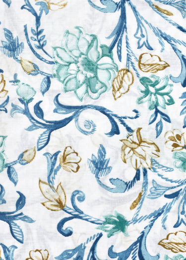 Parure de lit 4 pièces avec drap plat, camélias Bleu
