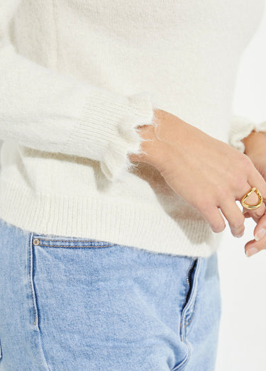 Pull chic en dentelle et maille avec laine Ecru
