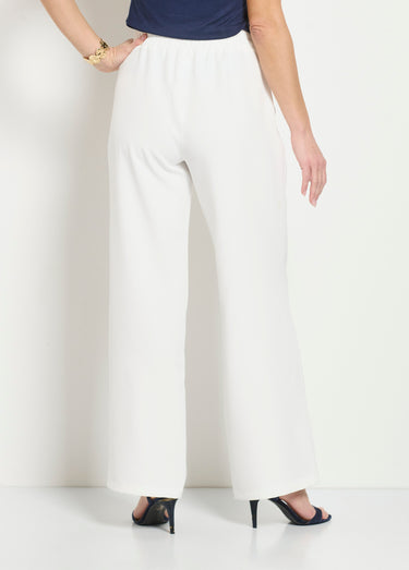 Pantalon large uni taille semi-élastiquée Blanc