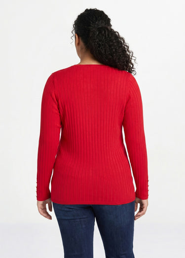 Pull doux côtelé court col rond côtes plates Rouge