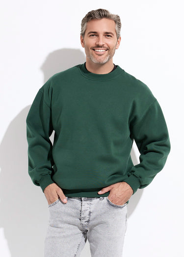 Sweat shirt col rond, détails bord cotes Vert