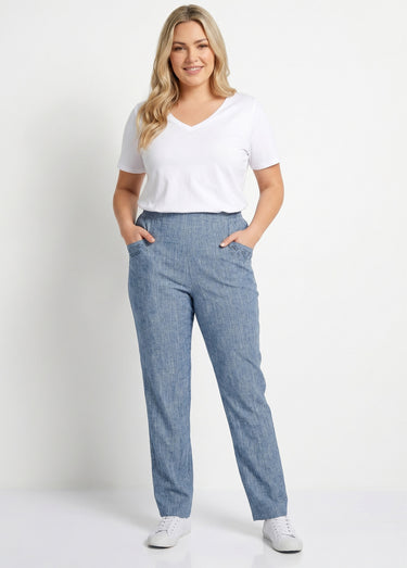 Pantalon ceinture élastiquée ajouré Bleu