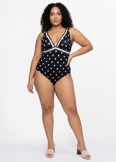 Maillot de bain 1 pièce impimé pois Noir à pois blancs
