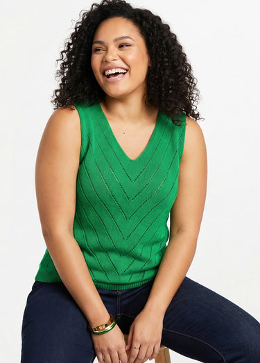 Pull débardeur fin ajouré coton Vert