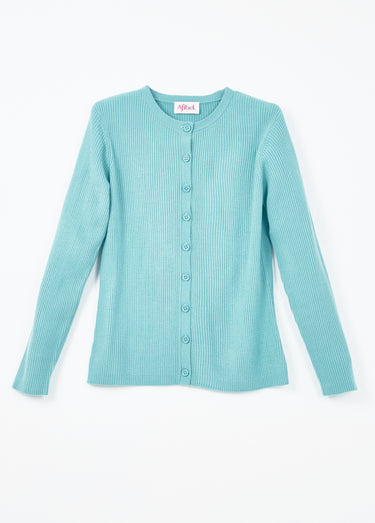 Cardigan boutonné maille côtelée unie Aqua