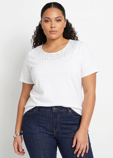 T-shirt jersey coton fantaisie cloutée Blanc