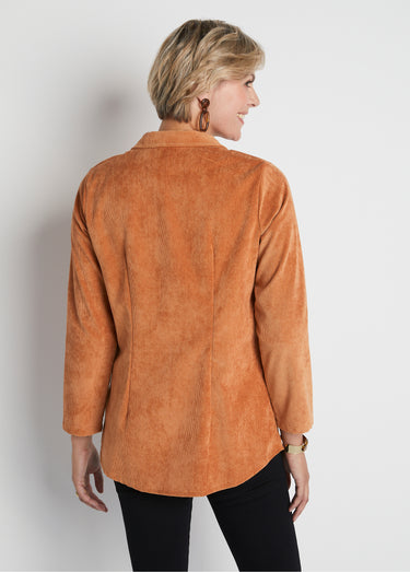 Veste surchemise velours milleraies col tailleur Caramel