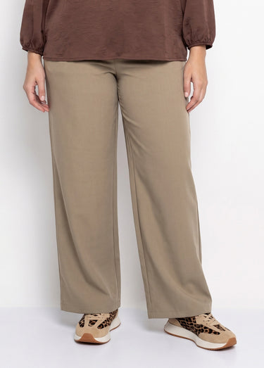Pantalon large fluide taille élastiquée Beige
