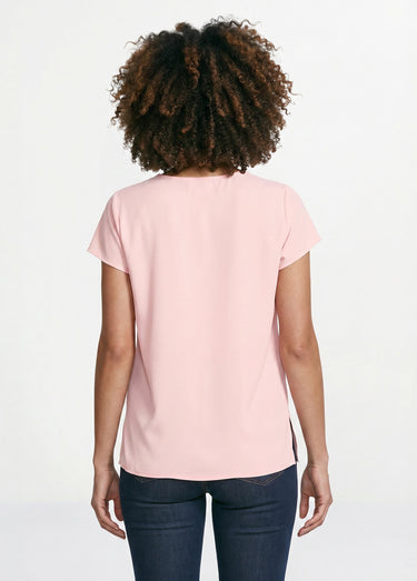 Top long manches courtes broderies col rond Rose The