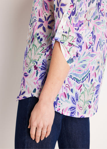 Tunique longue boutonnée voile coton Violet/Rose