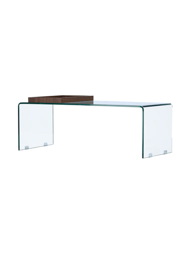 Table basse épurée en verre épais Transparent / Noyer