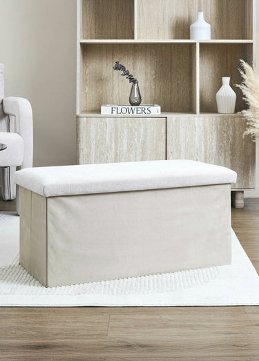 Pouf bouclette avec coffre de rangement 2B Blanc Casse