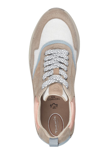 Baskets cuir suédé empiècements fantaisie Beige