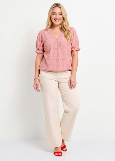 T-shirt cache-coeur blousant broderie Rose