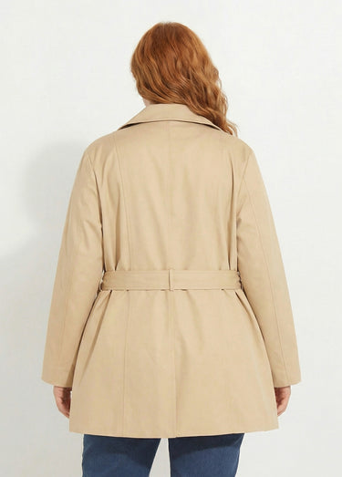 Trench court double boutonnage uni col pointu Beige