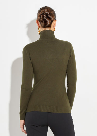 Pull fin en maille avec col roulé Kaki
