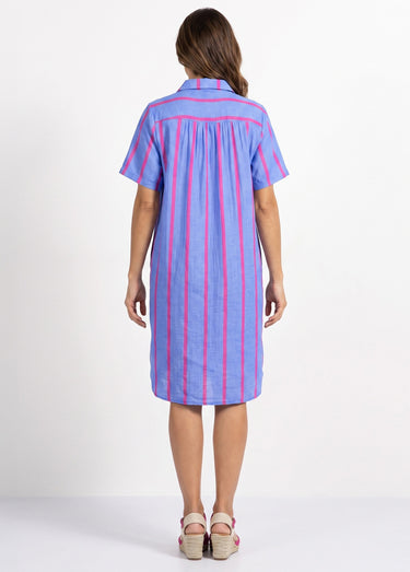 Robe chemise courte à rayures vives Bleu/Rose