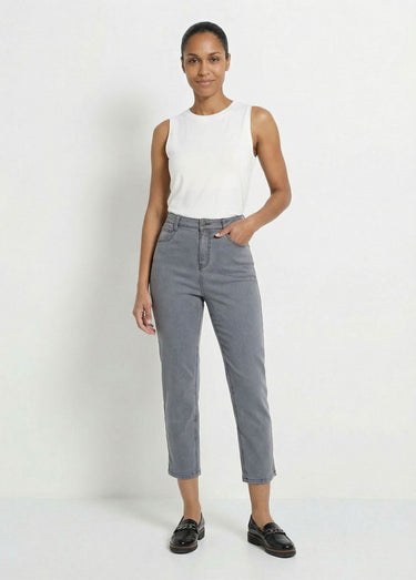 Jean droit taille haute 7/8 stretch Gris