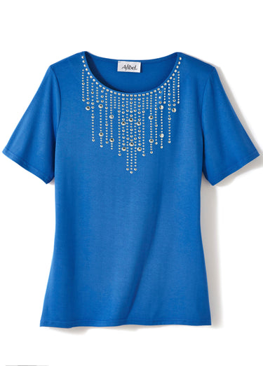T-shirt manches courtes clouté fantaisie Bleu