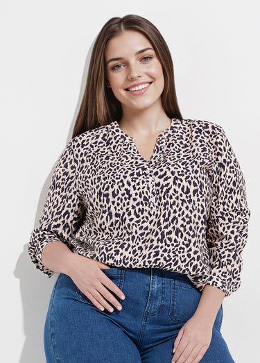 Tunique col V boutonné, taches léopard Leopard Marine
