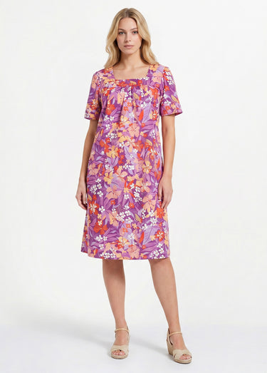 Robe-tablier courte manches courtes Violet/Orange