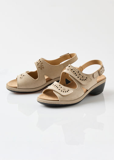 Sandales cuir grande largeur scratchées Taupe